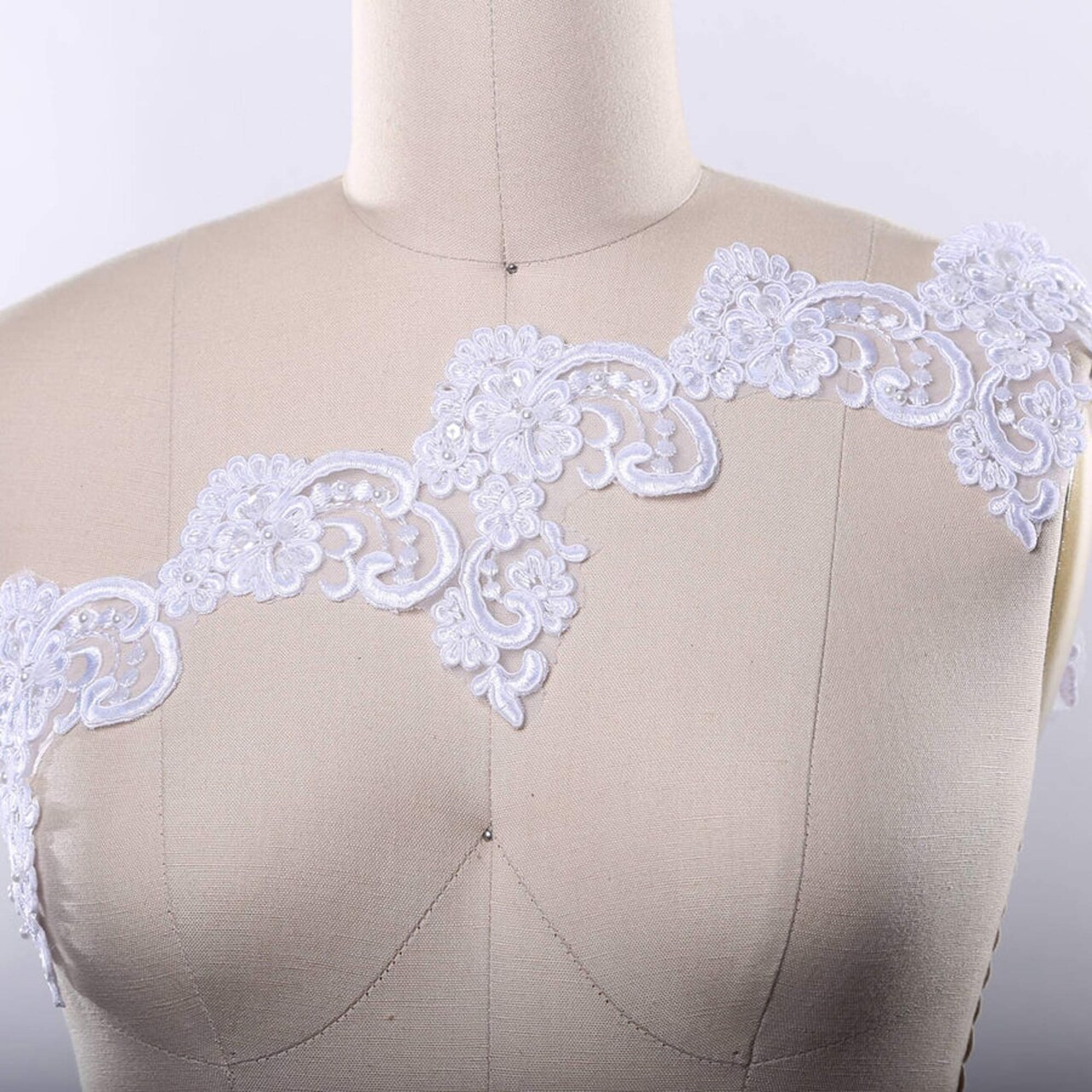 1 Yard White Lace Trim 3 Inch Beaded Bridal Veil Scalloped Edge Embellishment